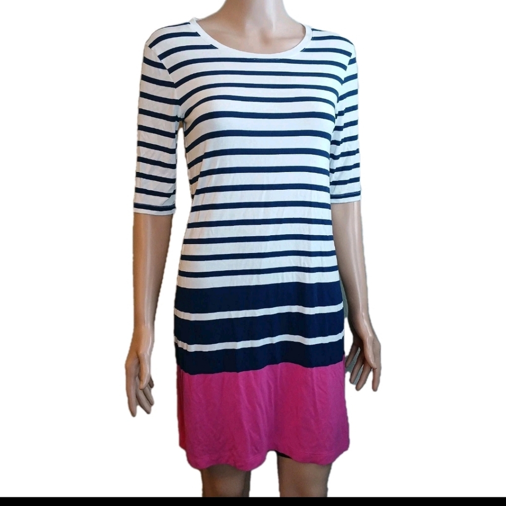Cynthia Rowley Striped Navy and Pink Women's Top Sz S Elastic Minidress